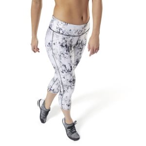 Legginsy Damskie Reebok LES MILLS™ Capri All Over Print Białe PL 35COXVI